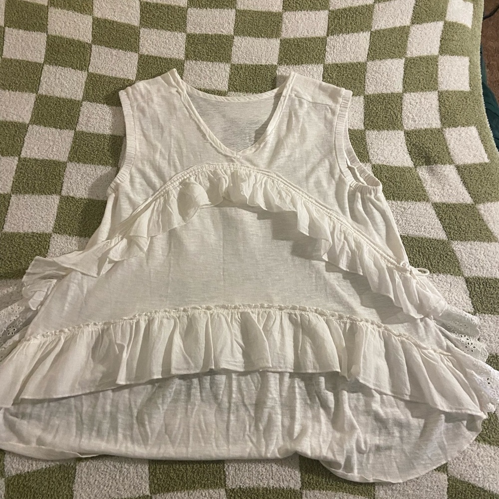 Free People Cream Ruffled Asymmetrical Blouse
